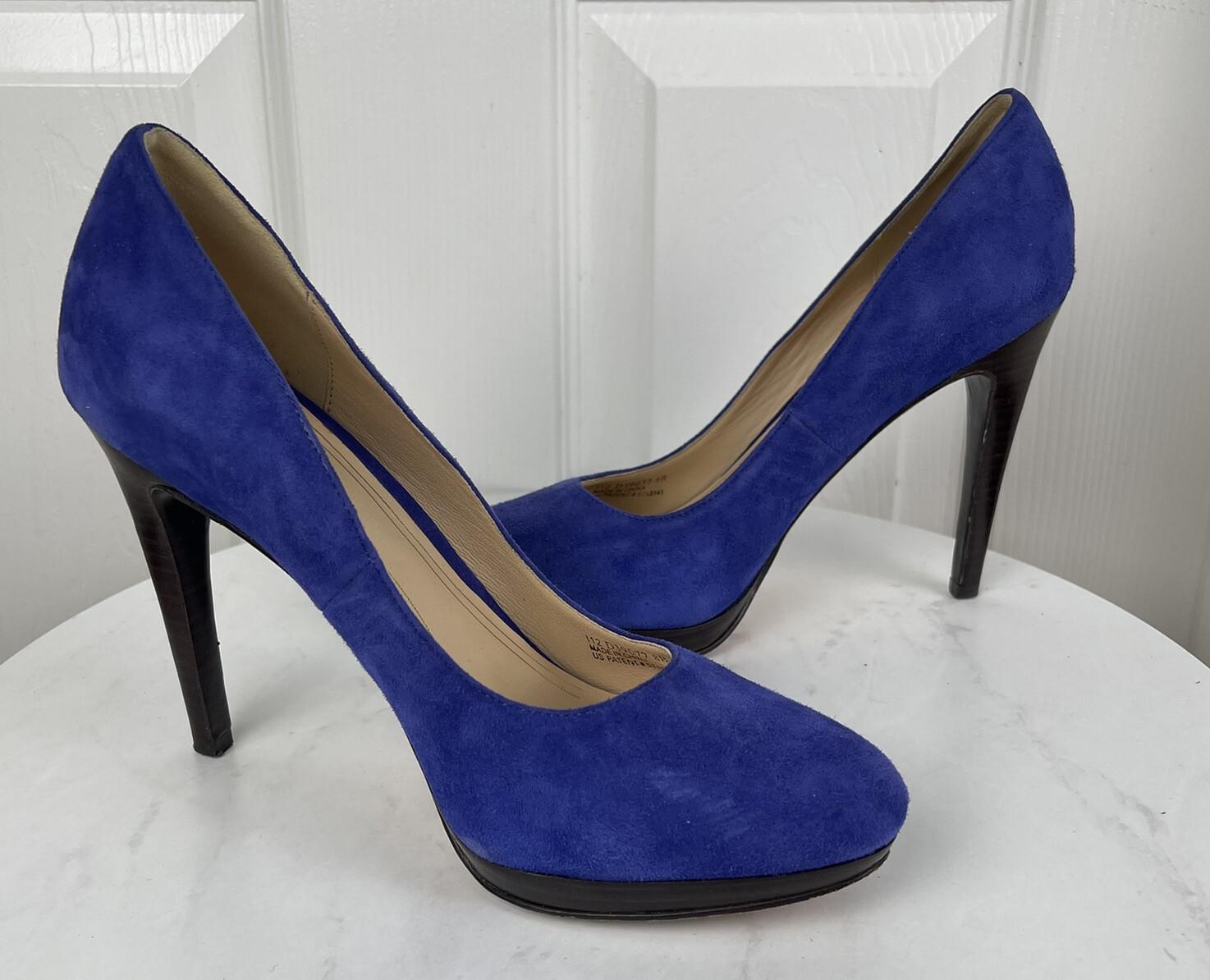 COLE HAAN Women Electric Blue Leather Suede Slip On Dress Pumps Heels 8 B
