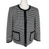 NINE WEST Black White Polyester Spandex Collarless Open Front Blazer Size 12