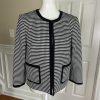 NINE WEST Black White Polyester Spandex Collarless Open Front Blazer Size 12