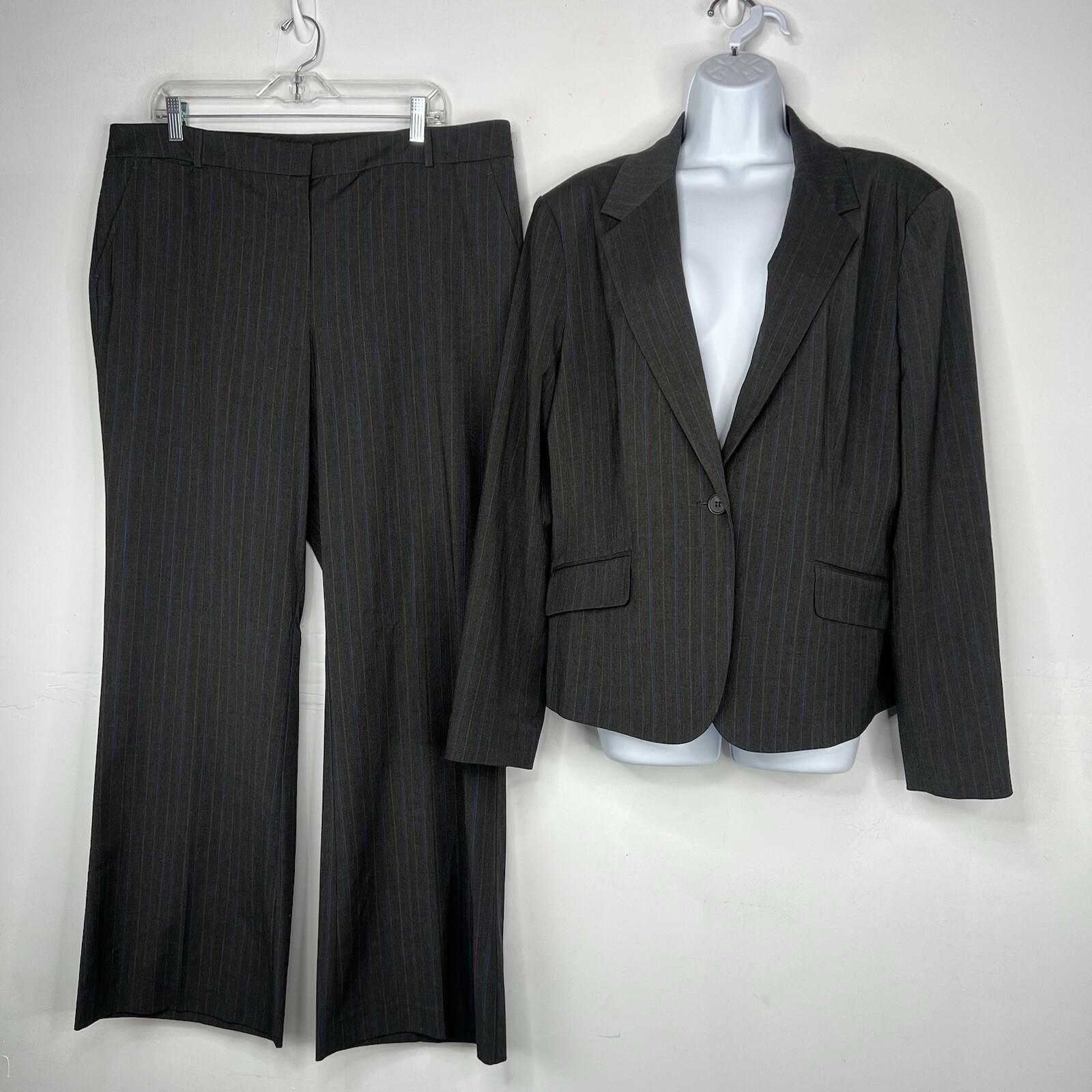 Jones New York 2PC Wide Leg Pant Suit 10 Charcoal Gray Striped 2PC Business New