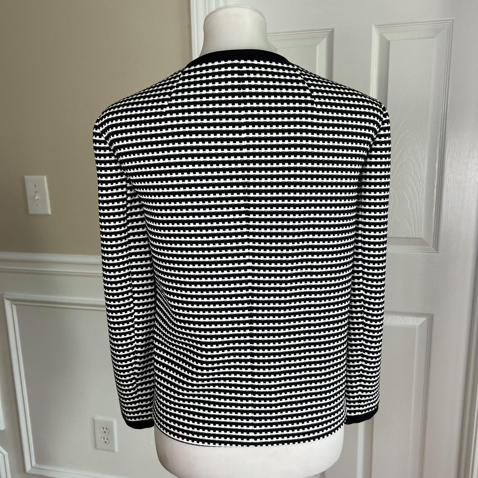NINE WEST Black White Polyester Spandex Collarless Open Front Blazer Size 12