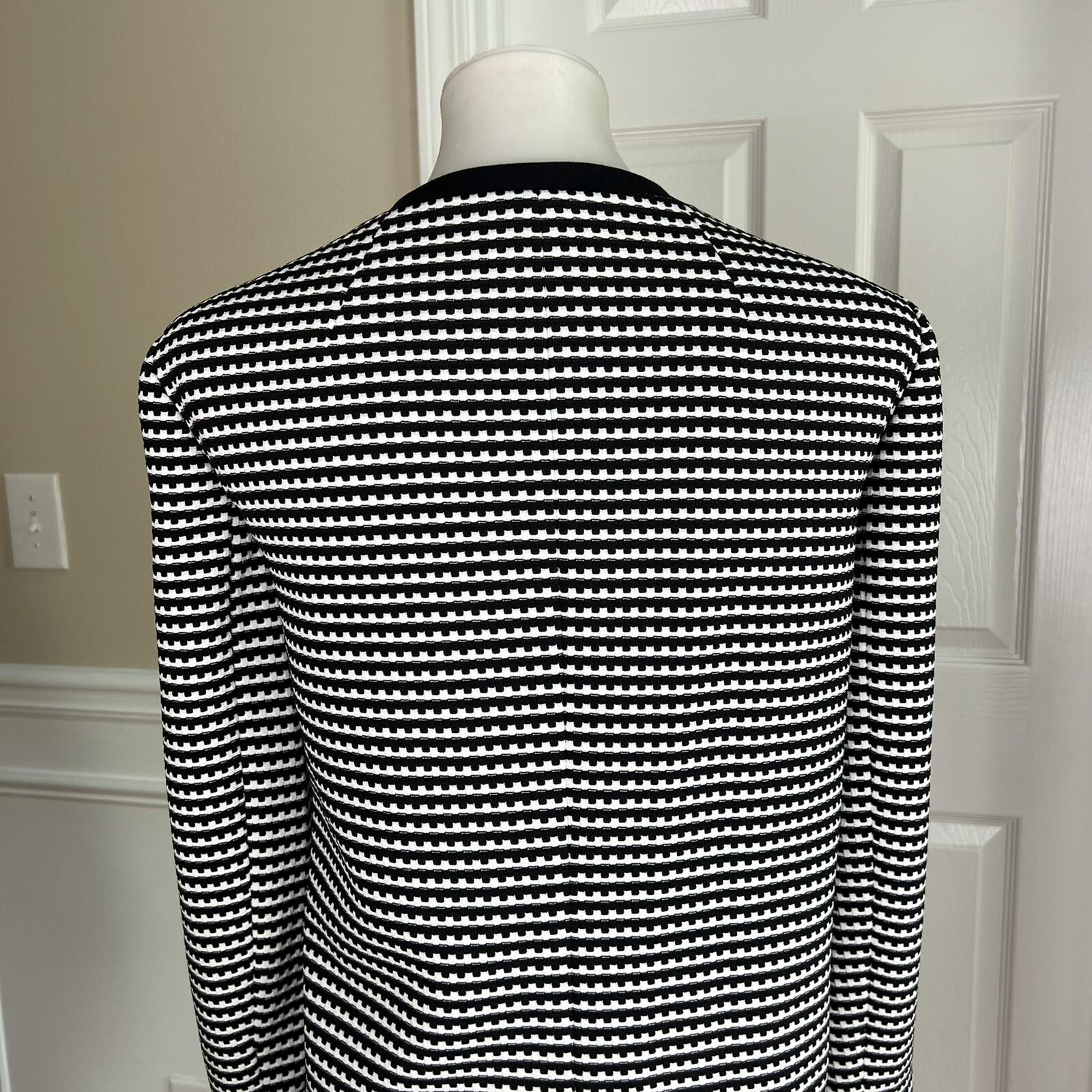 NINE WEST Black White Polyester Spandex Collarless Open Front Blazer Size 12
