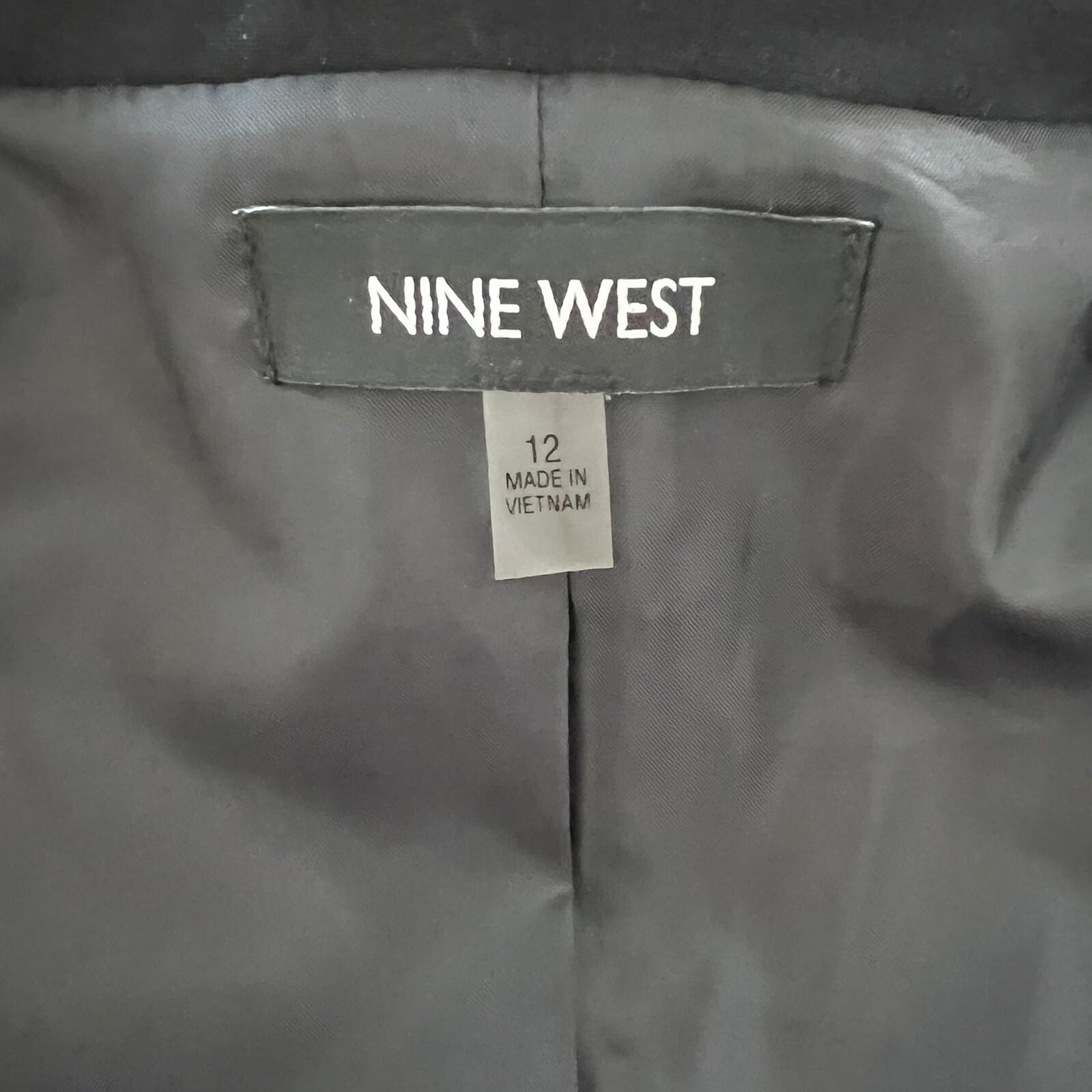 NINE WEST Black White Polyester Spandex Collarless Open Front Blazer Size 12