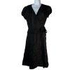 Adrianna Papell Chiffon Dress Size 12 Black Ruffle Wrap Belted Short Sleeve Midi
