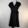 Adrianna Papell Chiffon Dress Size 12 Black Ruffle Wrap Belted Short Sleeve Midi