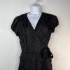 Adrianna Papell Chiffon Dress Size 12 Black Ruffle Wrap Belted Short Sleeve Midi