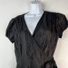Adrianna Papell Chiffon Dress Size 12 Black Ruffle Wrap Belted Short Sleeve Midi