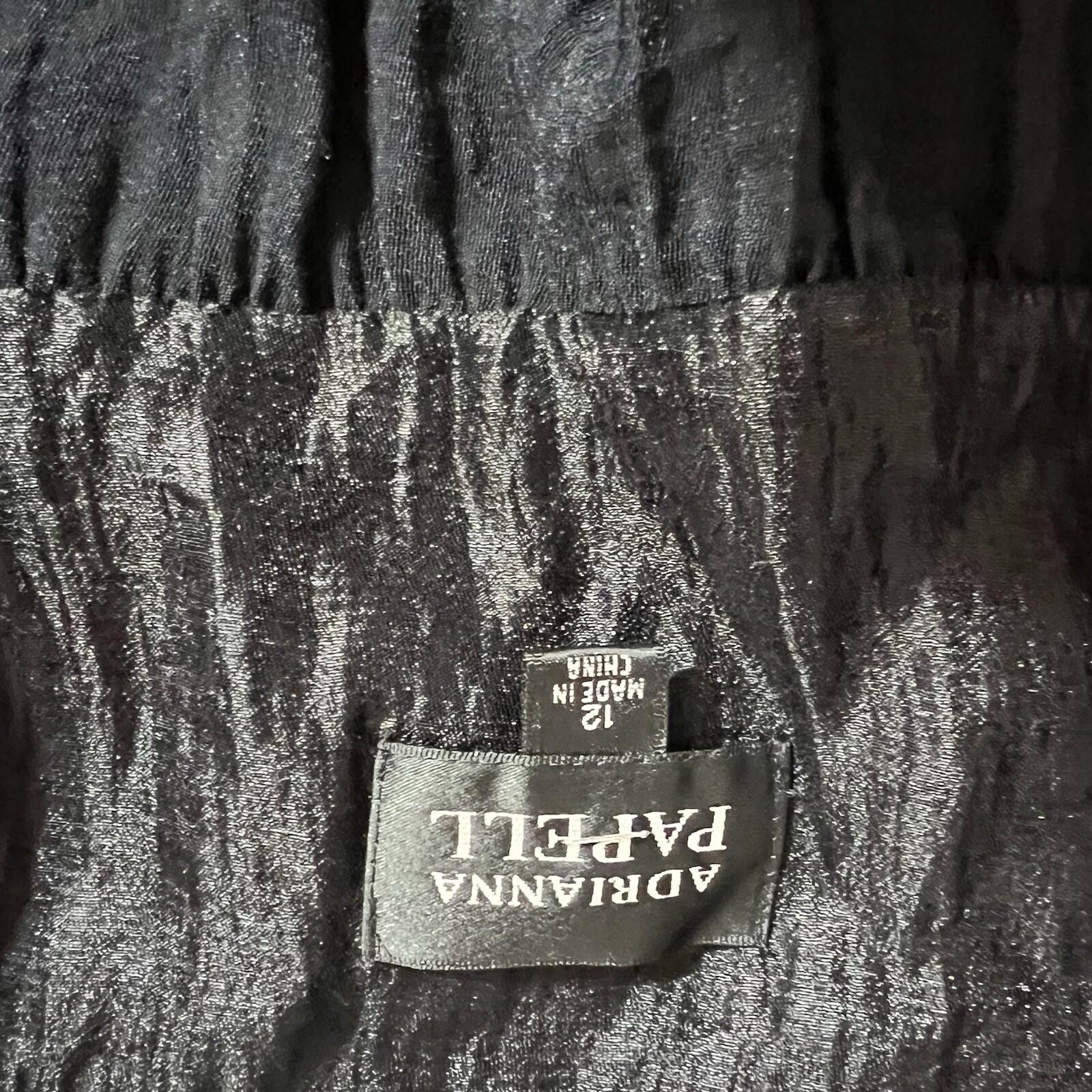 Adrianna Papell Chiffon Dress Size 12 Black Ruffle Wrap Belted Short Sleeve Midi