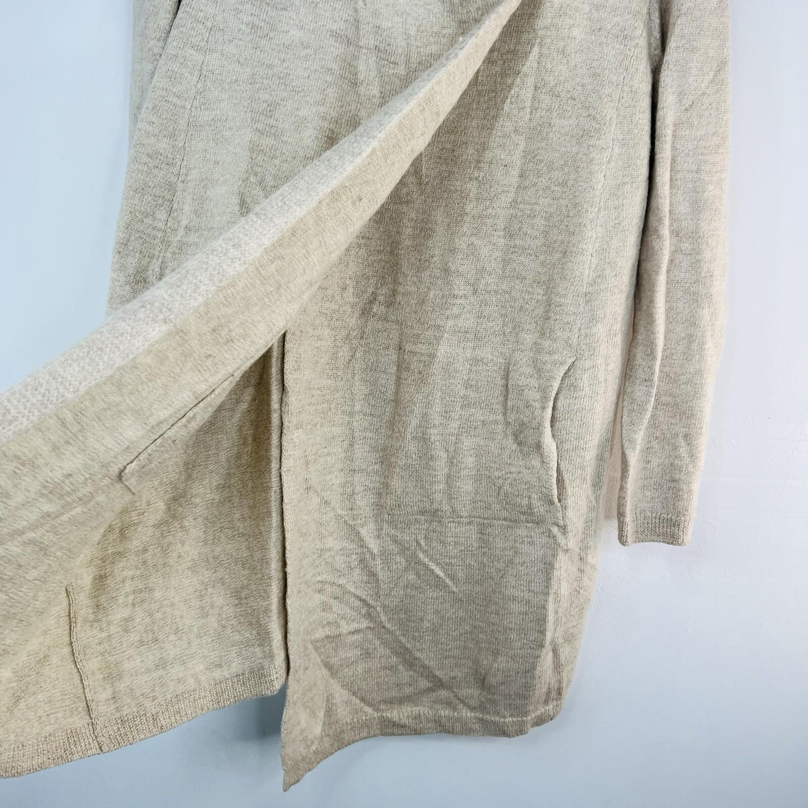 Eileen Fisher Wool Hoodie Cardigan Size M Beige Wrap Sumptuous Pockets Cozy