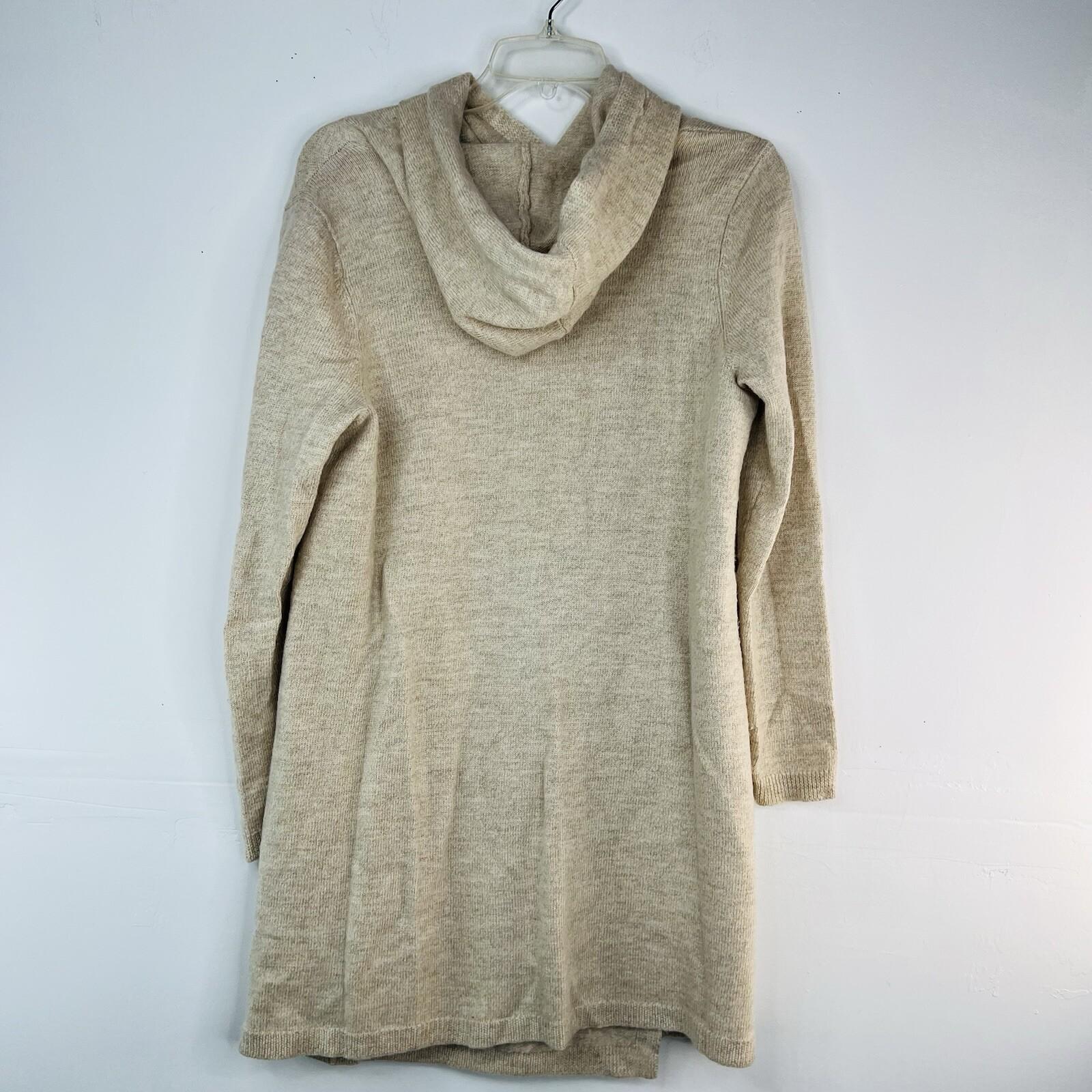 Eileen Fisher Wool Hoodie Cardigan Size M Beige Wrap Sumptuous Pockets Cozy