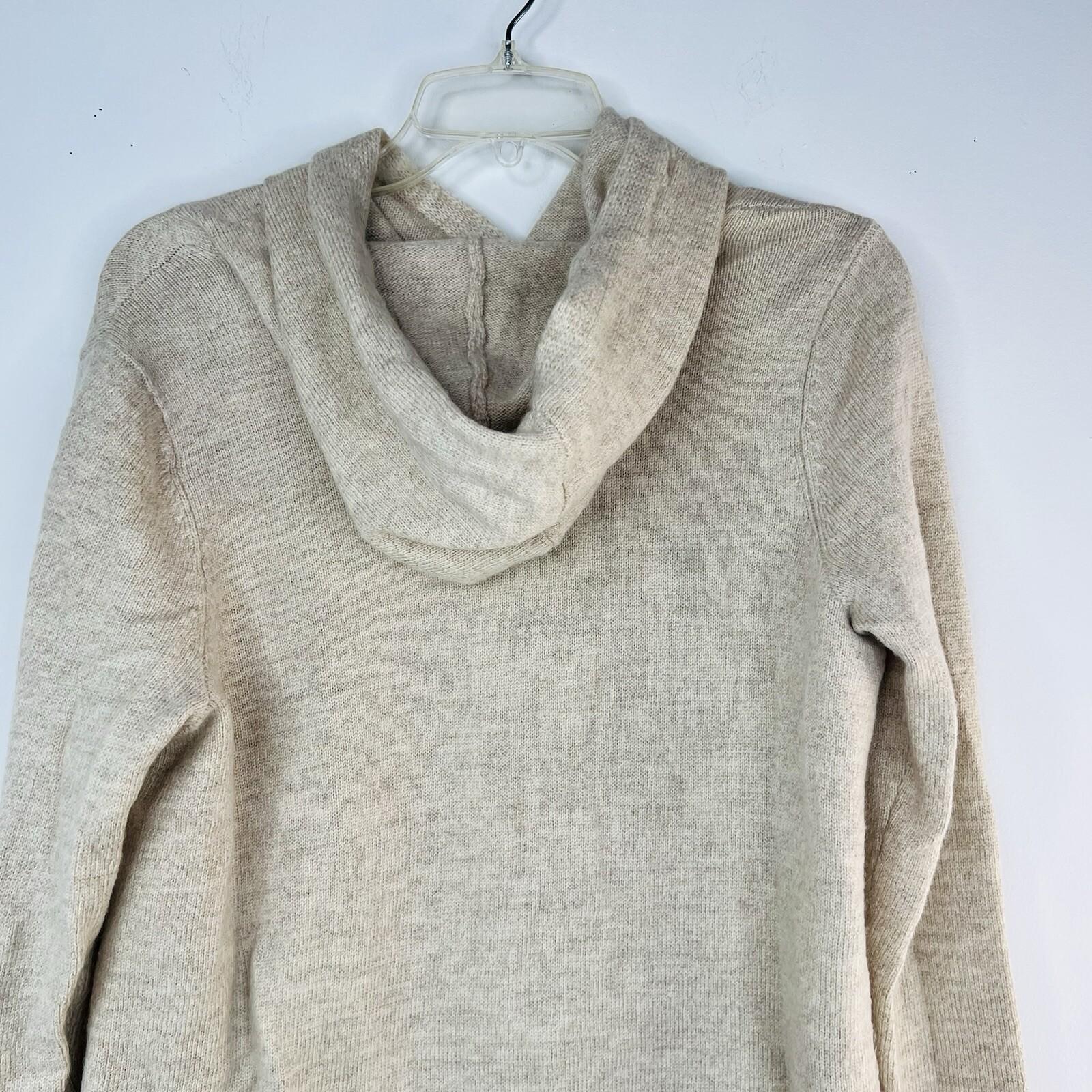 Eileen Fisher Wool Hoodie Cardigan Size M Beige Wrap Sumptuous Pockets Cozy