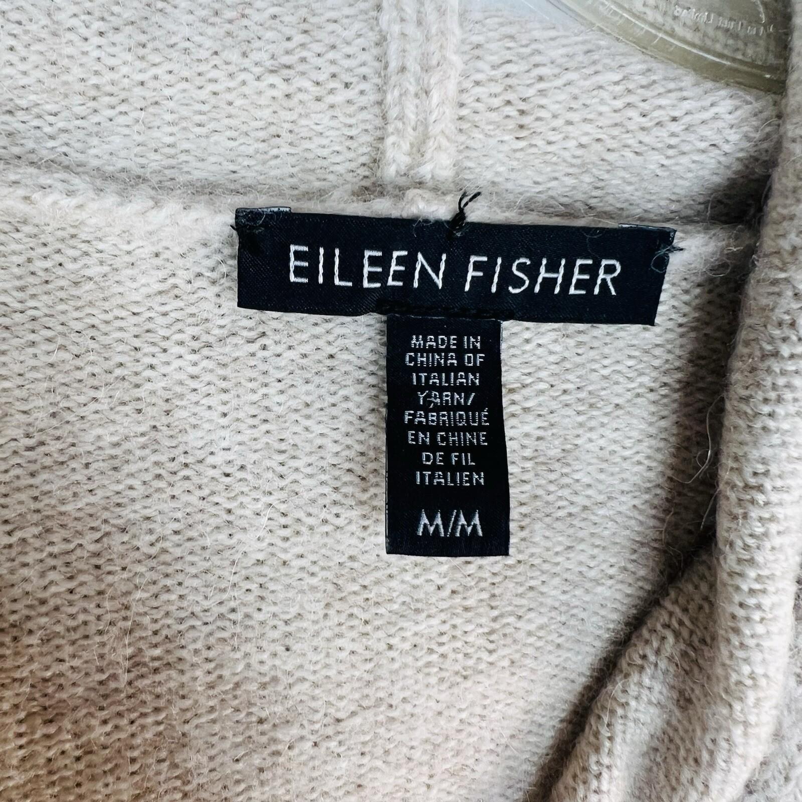 Eileen Fisher Wool Hoodie Cardigan Size M Beige Wrap Sumptuous Pockets Cozy