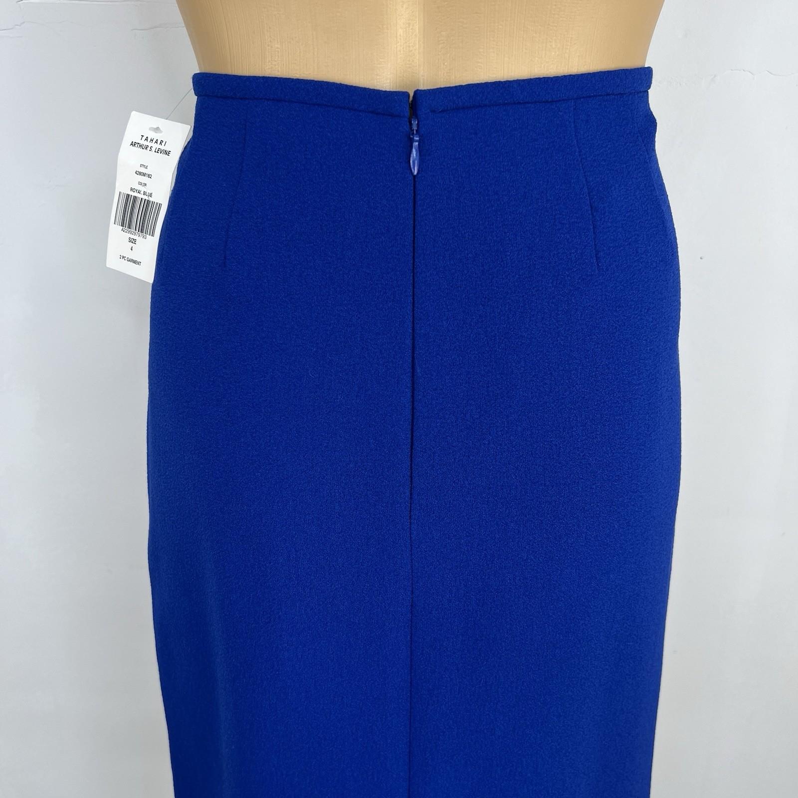 10-5663.jpg TAHARI ASL Polyester Stretch Pencil Skirt Size 4 Blue Lined Business Career New