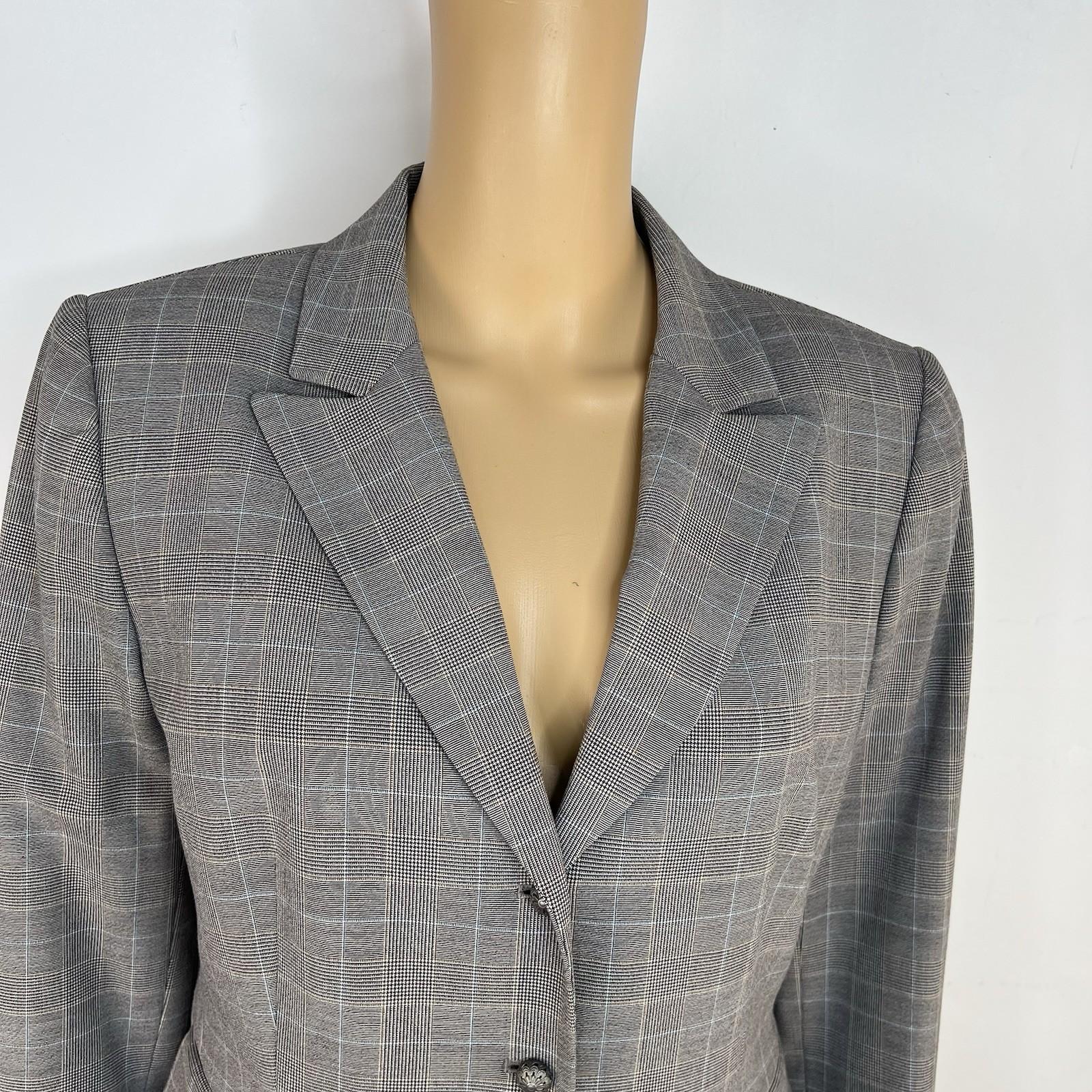 TAHARI ASL Polyester Rayon Stretch Blazer 12P Gray Pinstriped Peak Collar Career