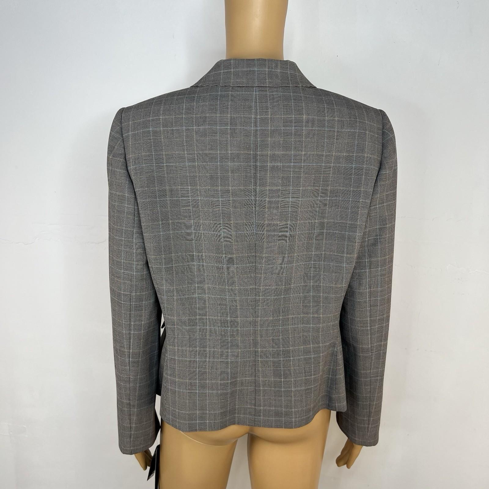 TAHARI ASL Polyester Rayon Stretch Blazer 12P Gray Pinstriped Peak Collar Career
