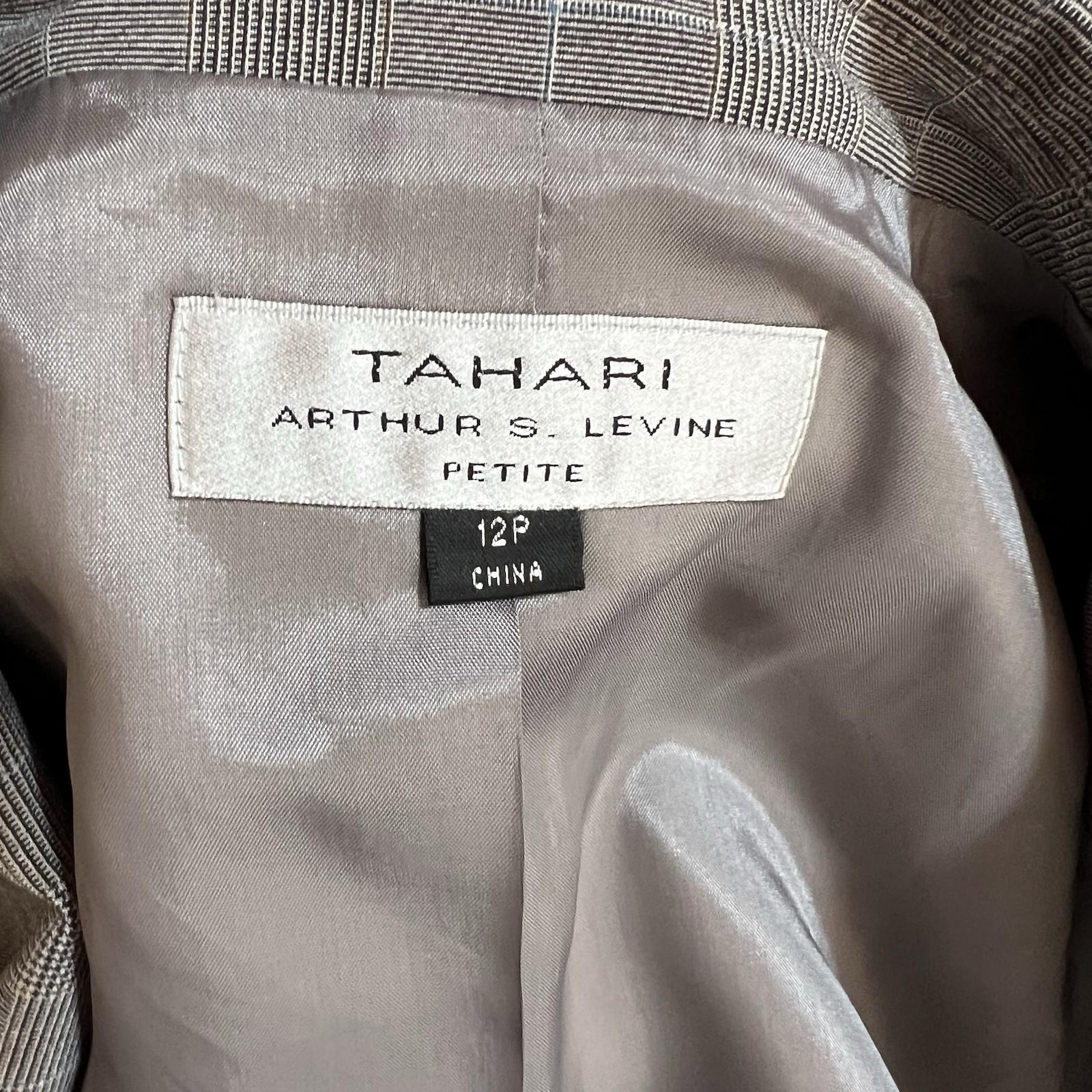 TAHARI ASL Polyester Rayon Stretch Blazer 12P Gray Pinstriped Peak Collar Career