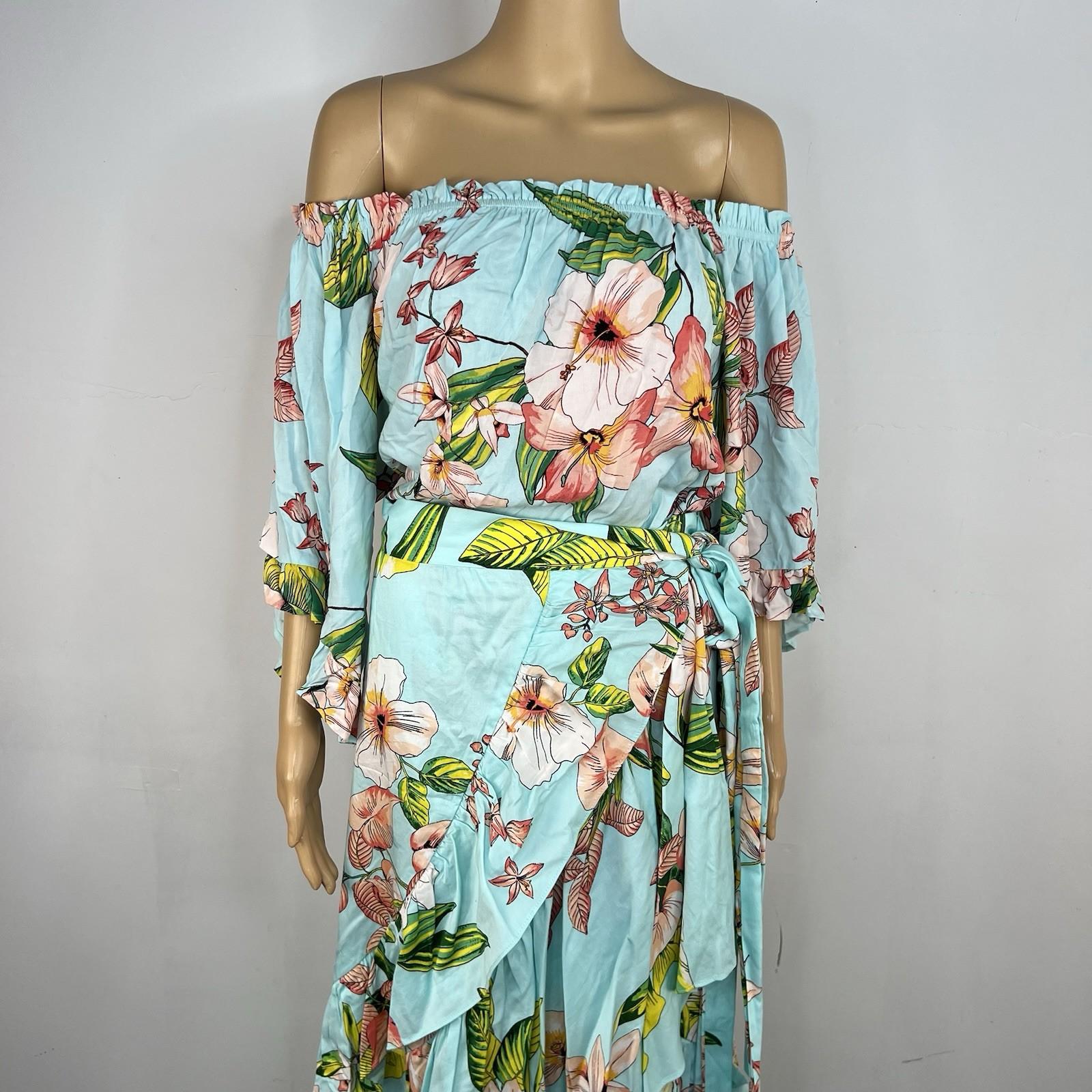 New York &Co Floral Skirt Set M Tall Hawaiian Tropical Wrap Ruffle High Low New