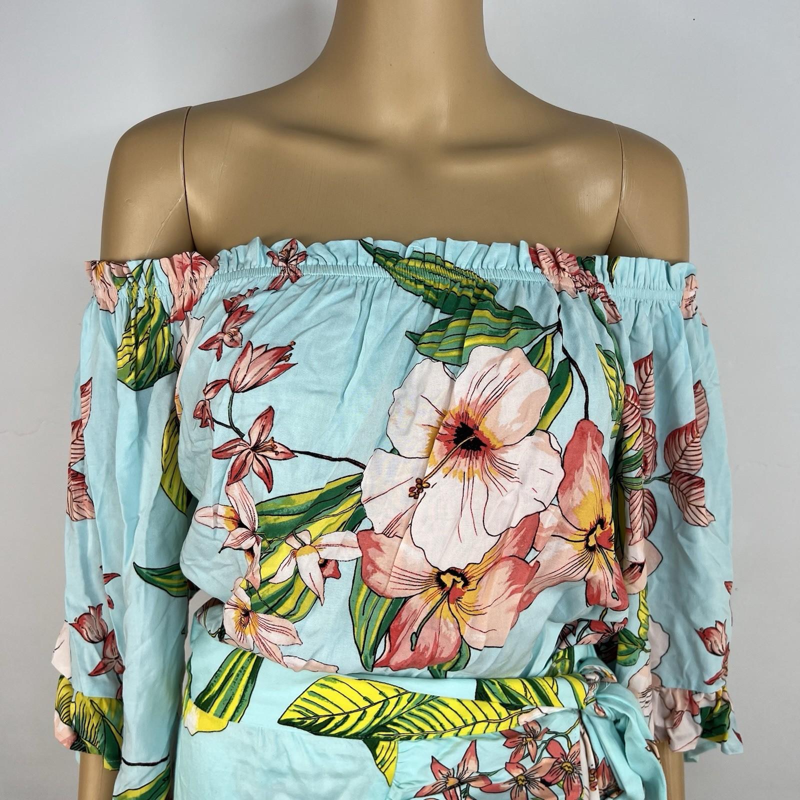 New York &Co Floral Skirt Set M Tall Hawaiian Tropical Wrap Ruffle High Low New