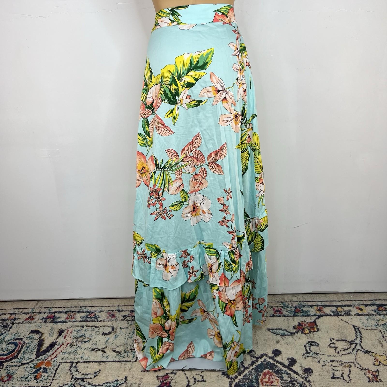 New York &Co Floral Skirt Set M Tall Hawaiian Tropical Wrap Ruffle High Low New