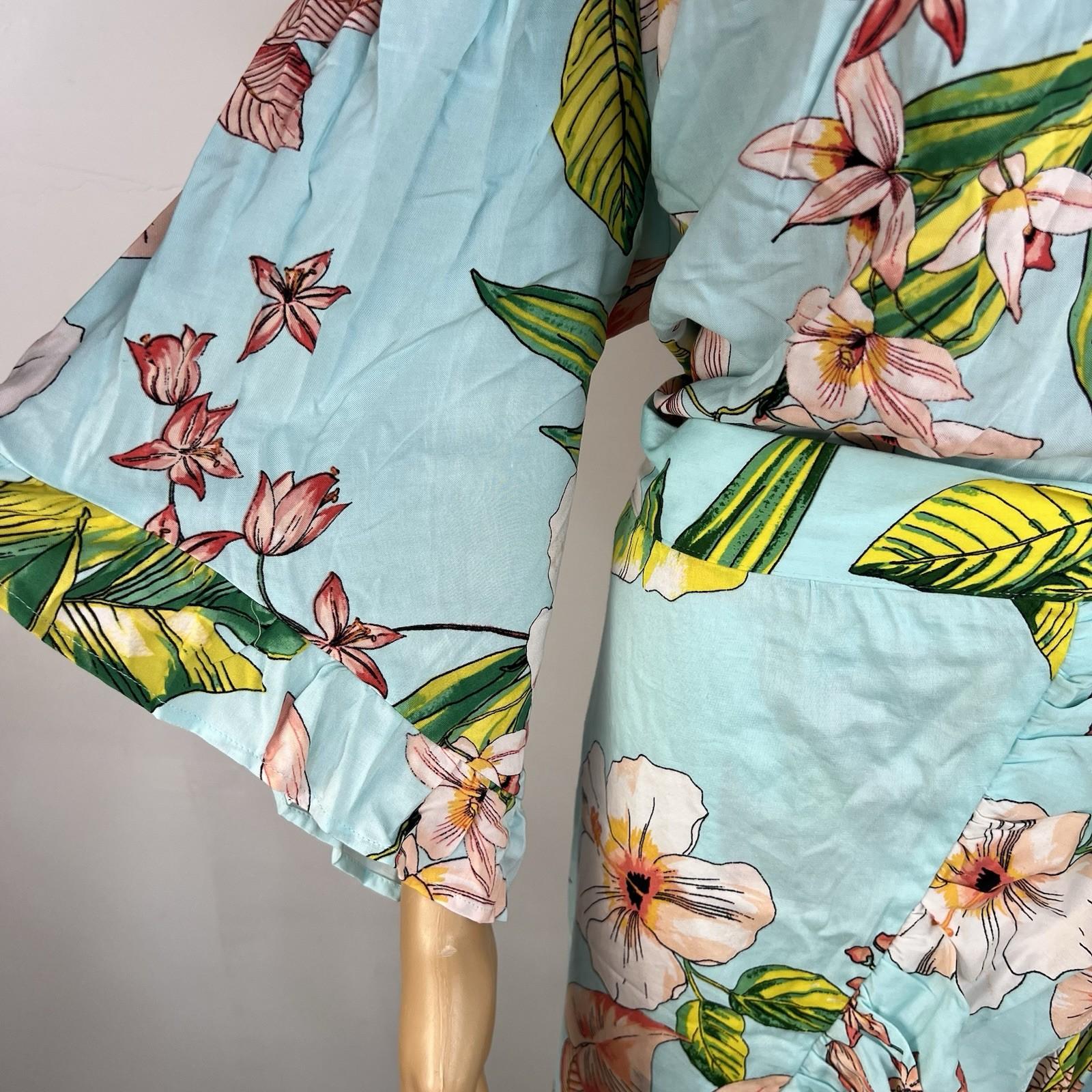 New York &Co Floral Skirt Set M Tall Hawaiian Tropical Wrap Ruffle High Low New
