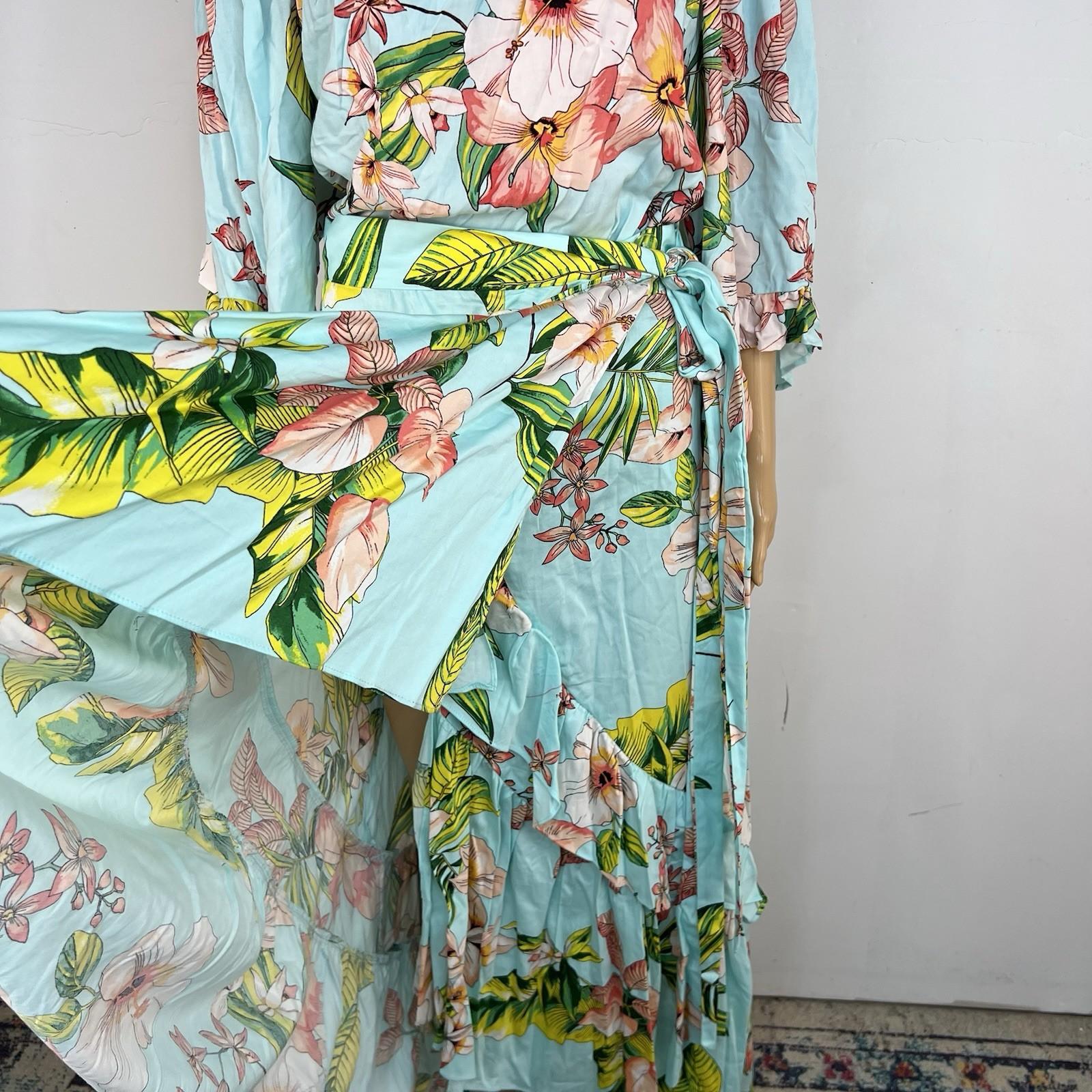 New York &Co Floral Skirt Set M Tall Hawaiian Tropical Wrap Ruffle High Low New