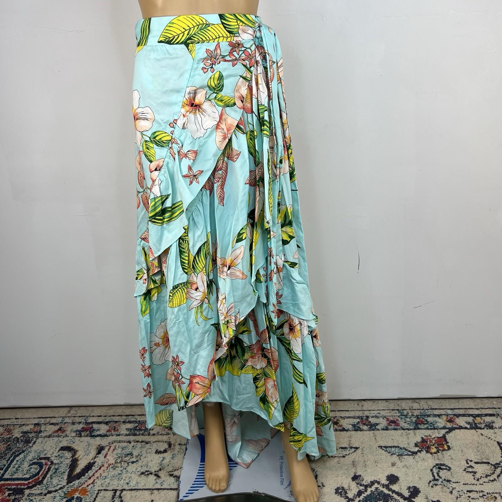 New York &Co Floral Skirt Set M Tall Hawaiian Tropical Wrap Ruffle High Low New