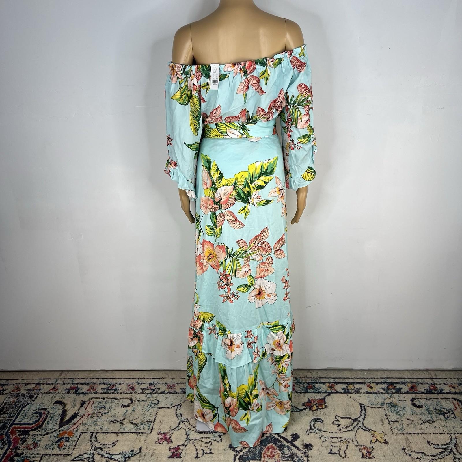 New York &Co Floral Skirt Set M Tall Hawaiian Tropical Wrap Ruffle High Low New