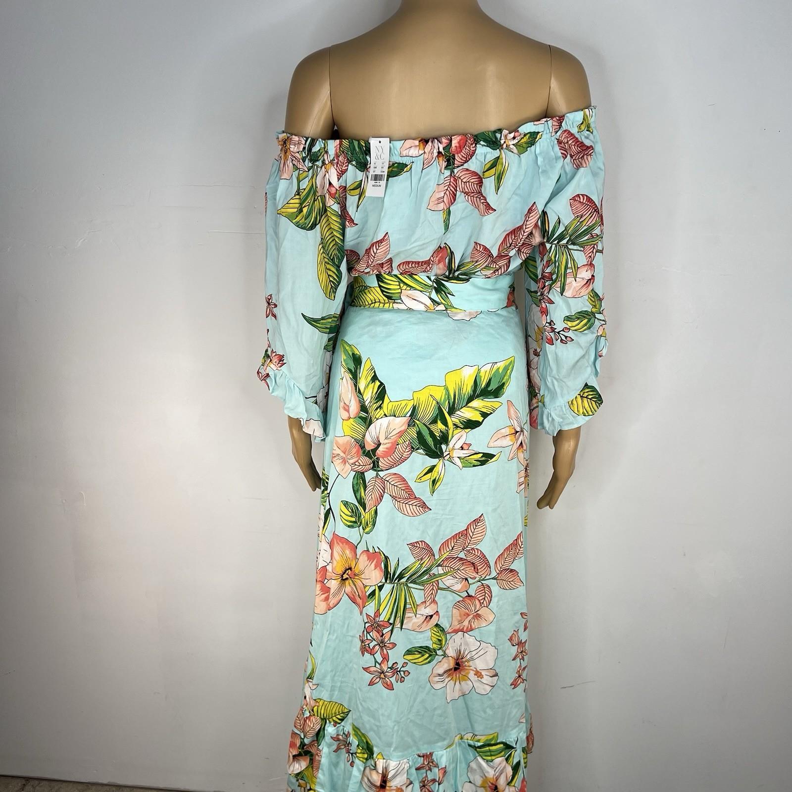 New York &Co Floral Skirt Set M Tall Hawaiian Tropical Wrap Ruffle High Low New