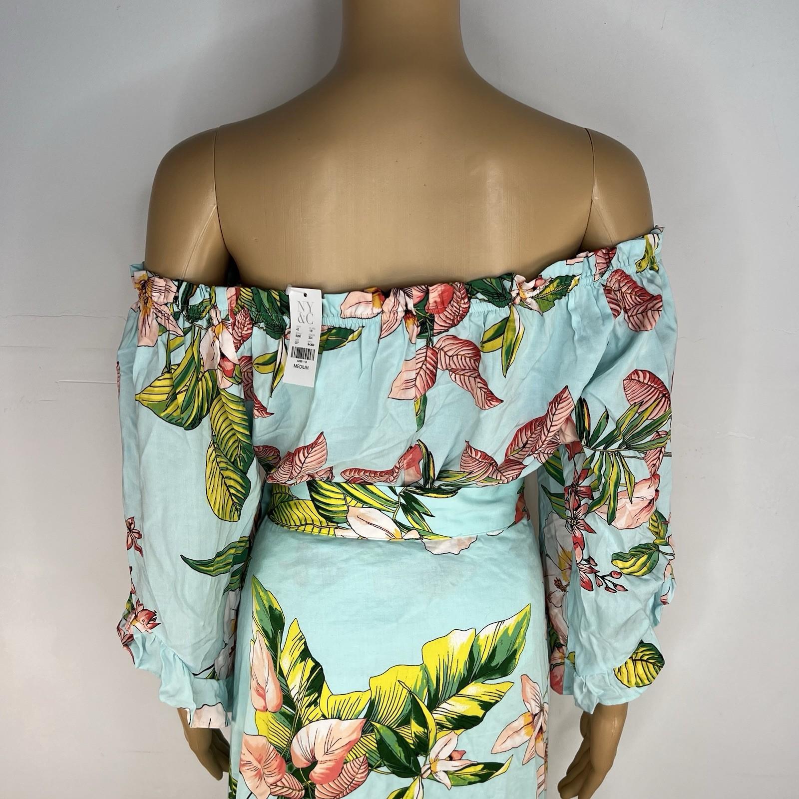 New York &Co Floral Skirt Set M Tall Hawaiian Tropical Wrap Ruffle High Low New