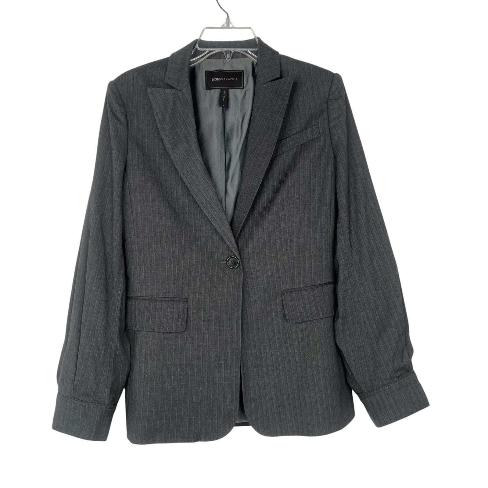 BCBG Maxazria Viscose Blend Blazer Size S Gray Striped Career Stylish Sleeve