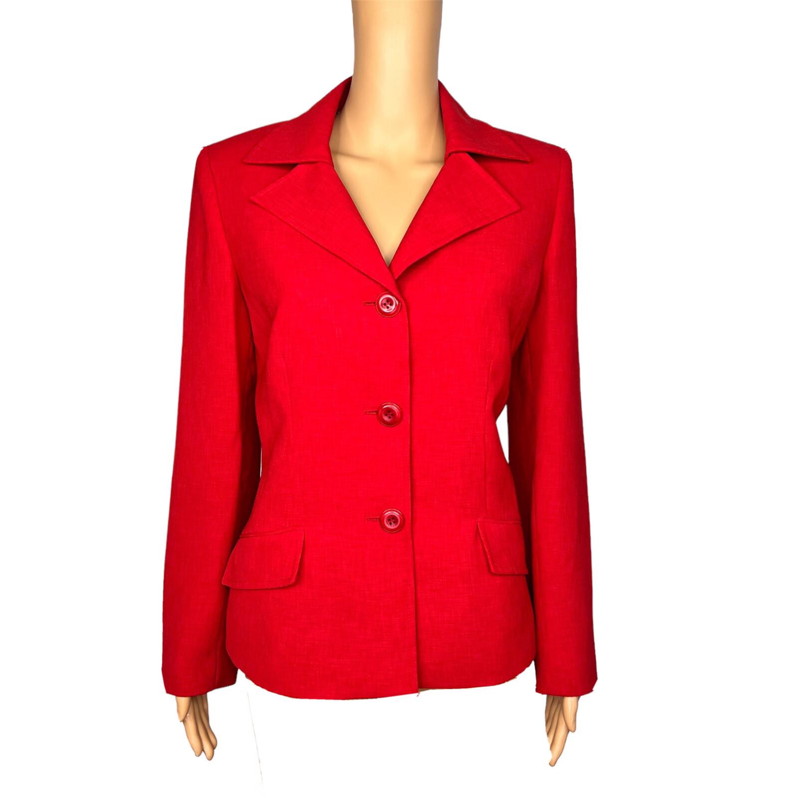 KASPER Women 1PC Red Orange Polyester Lined Peak Collar Career Blazer Size 8