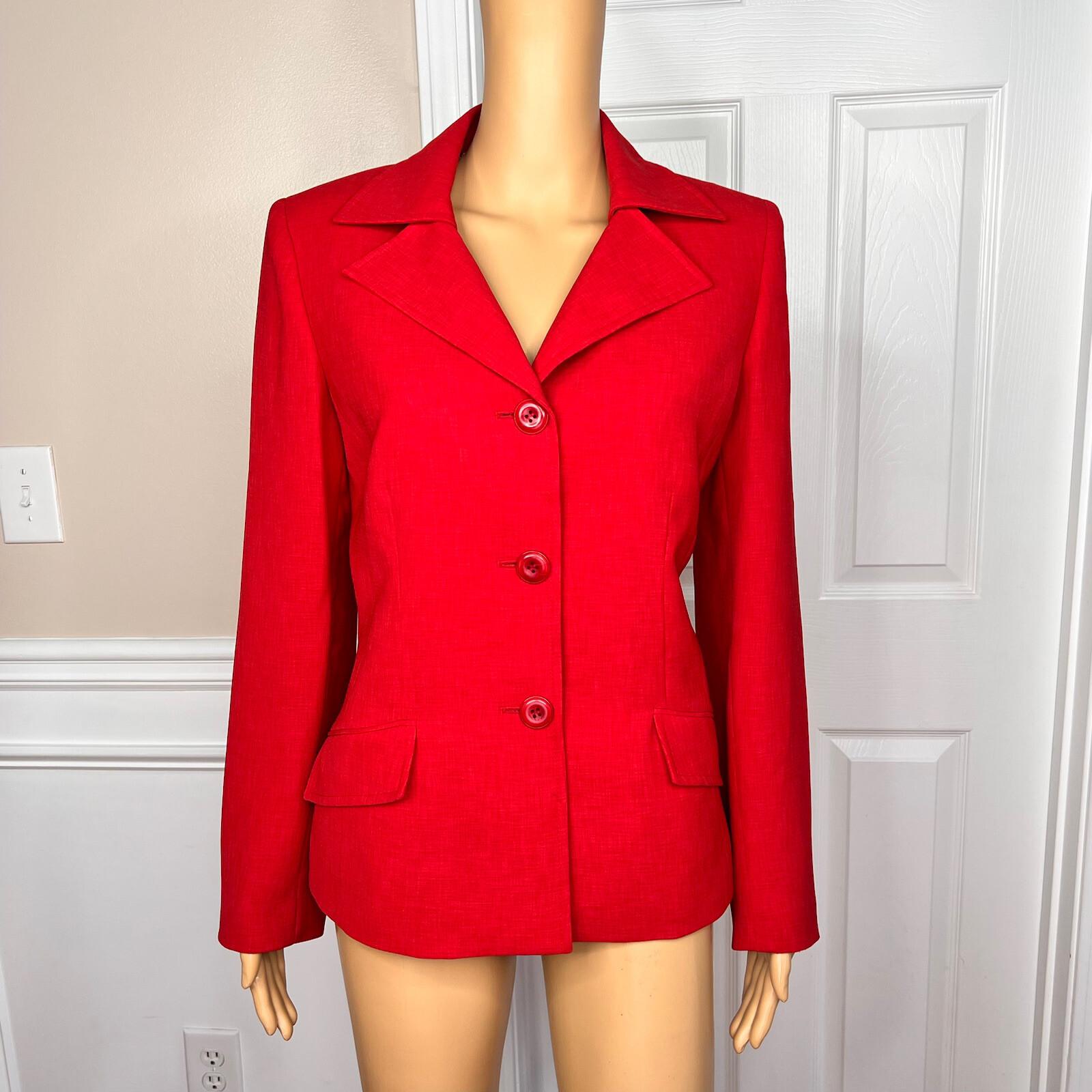 KASPER Women 1PC Red Orange Polyester Lined Peak Collar Career Blazer Size 8