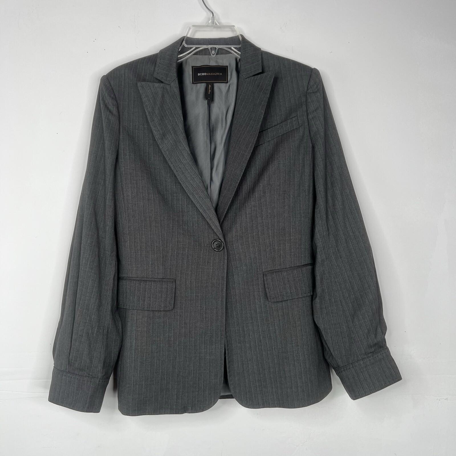 BCBG Maxazria Viscose Blend Blazer Size S Gray Striped Career Stylish Sleeve