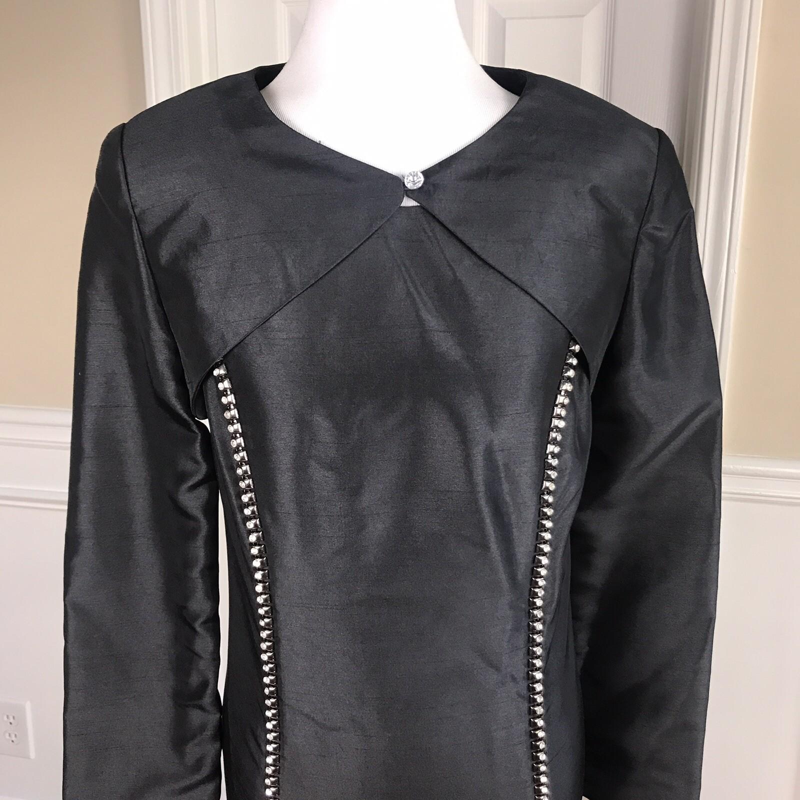 New STACY ADAMS Womens 2 PC Stunning Satin Black Beaded Dress Cardigan Size 10