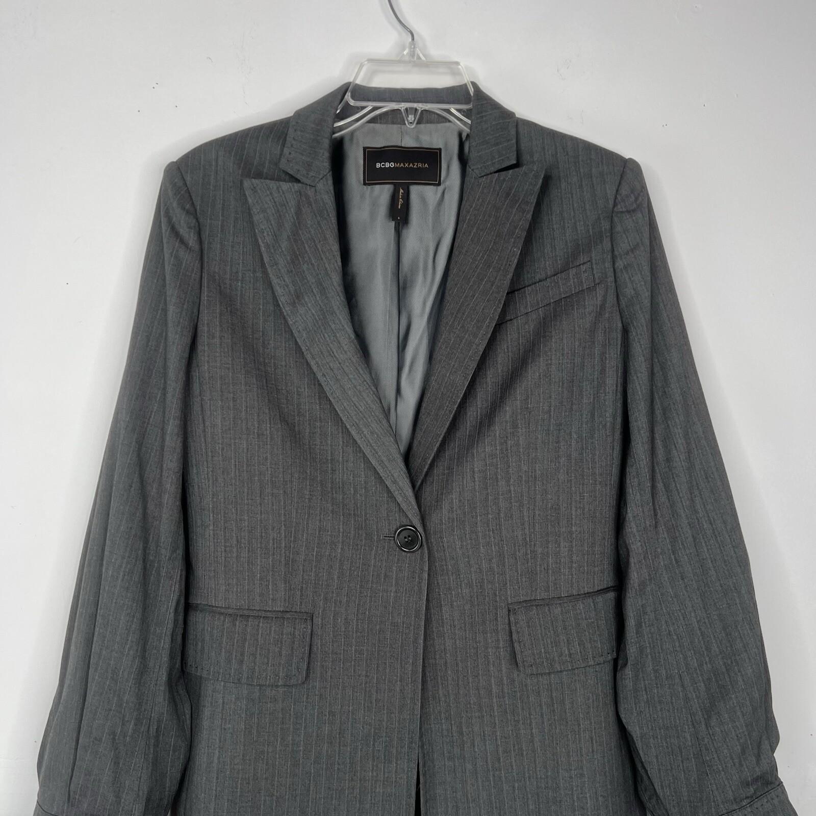 BCBG Maxazria Viscose Blend Blazer Size S Gray Striped Career Stylish Sleeve