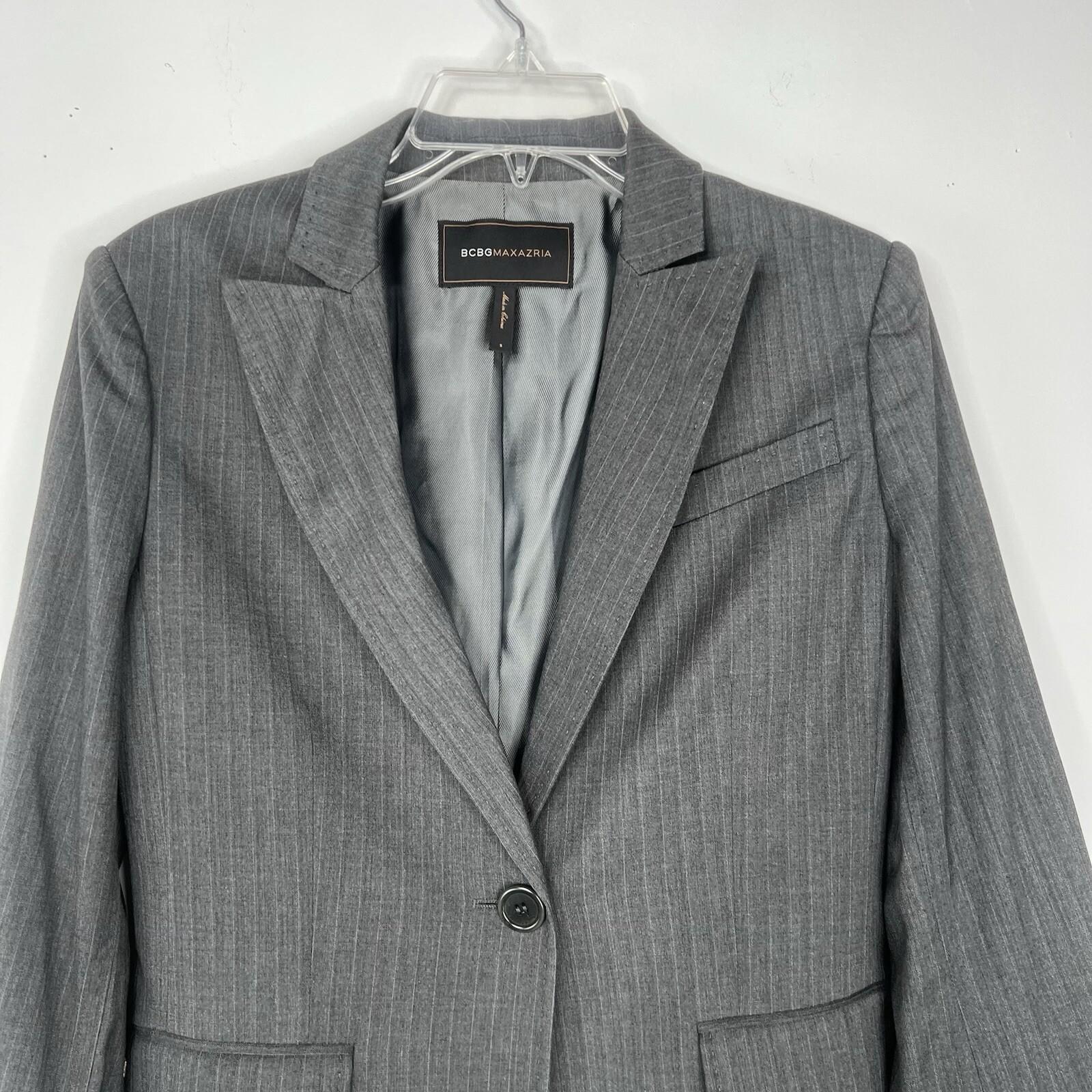 BCBG Maxazria Viscose Blend Blazer Size S Gray Striped Career Stylish Sleeve