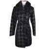 CATO Women Black Metallic Faux Fur Cotton Blend Belted Coat Size S
