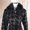 CATO Women Black Metallic Faux Fur Cotton Blend Belted Coat Size S