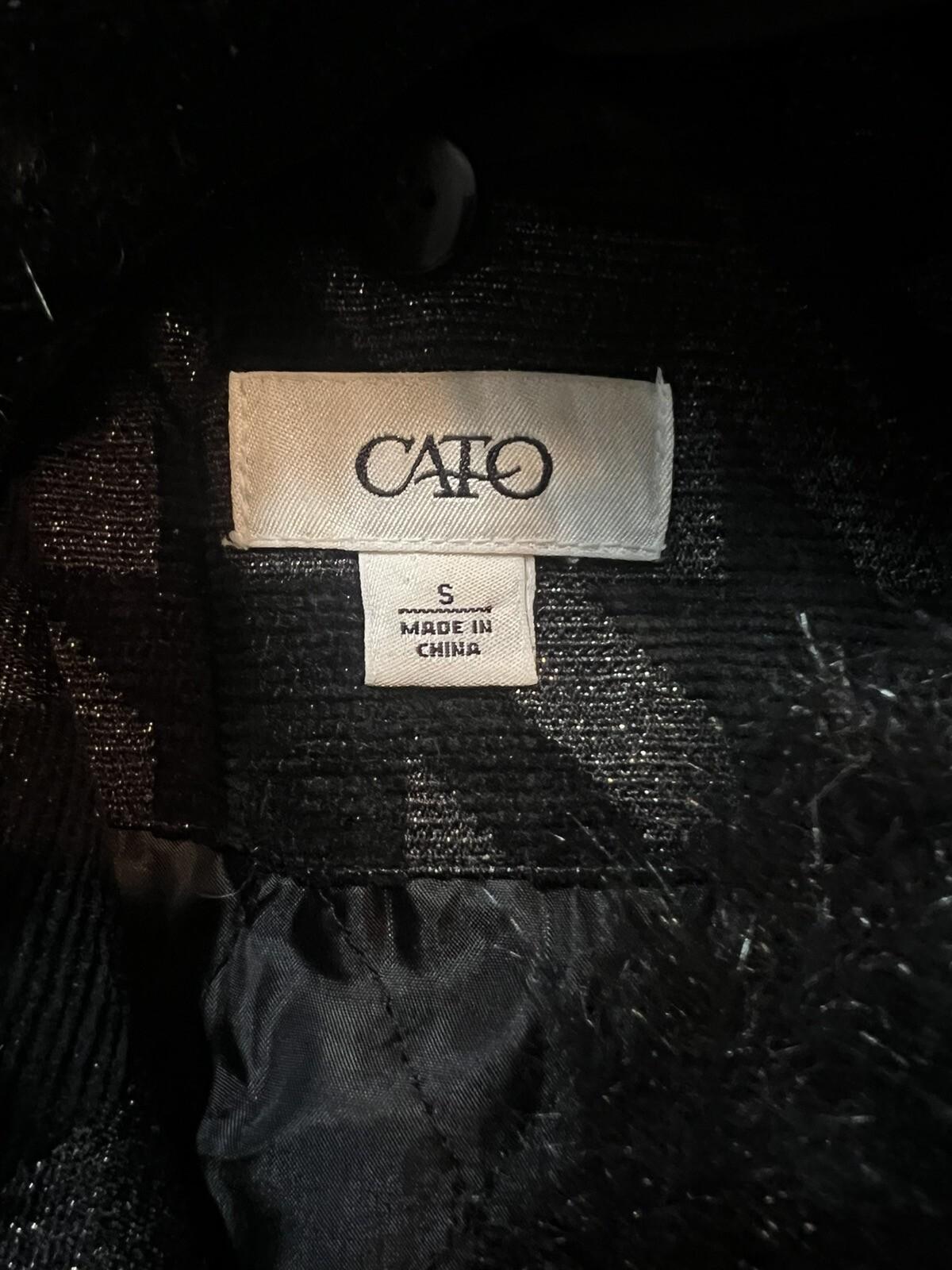 CATO Women Black Metallic Faux Fur Cotton Blend Belted Coat Size S