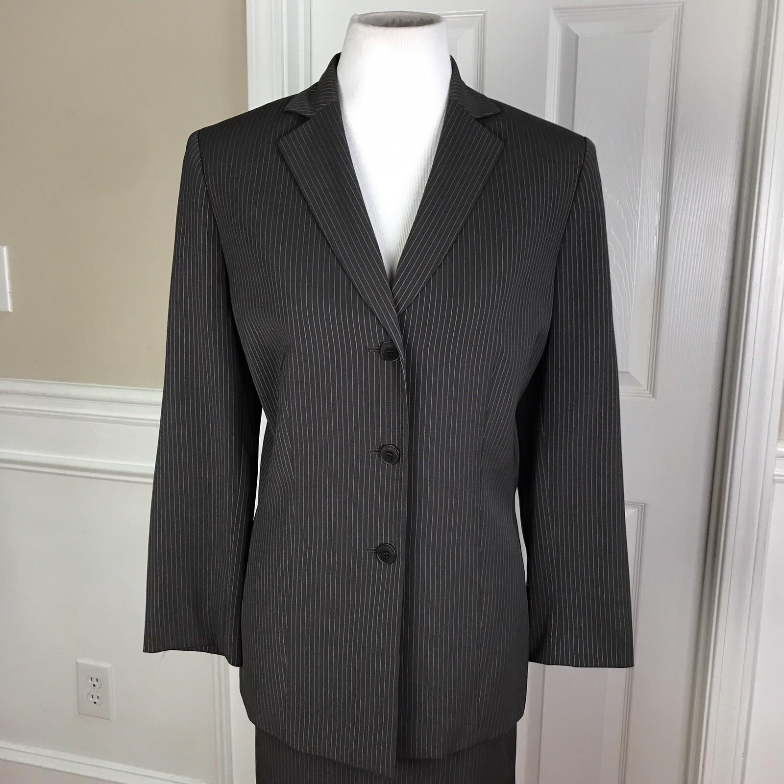 ANNE KLEIN Women 2 PC Brown Striped Polyester Blend Skirt Suit Size 10