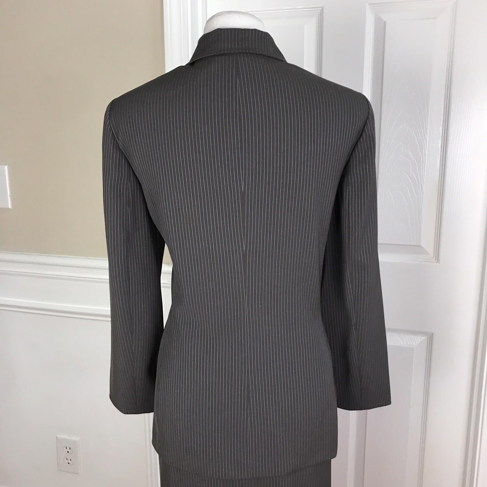 ANNE KLEIN Women 2 PC Brown Striped Polyester Blend Skirt Suit Size 10