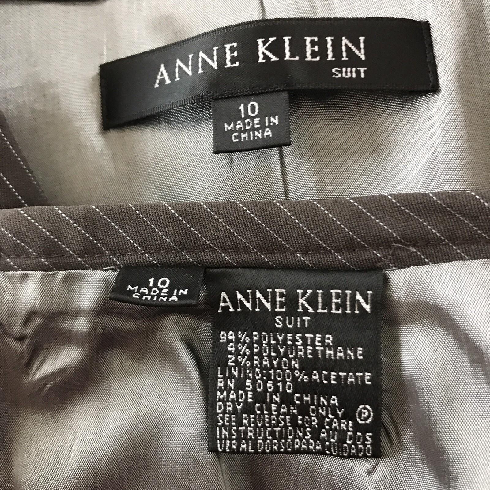 ANNE KLEIN Women 2 PC Brown Striped Polyester Blend Skirt Suit Size 10