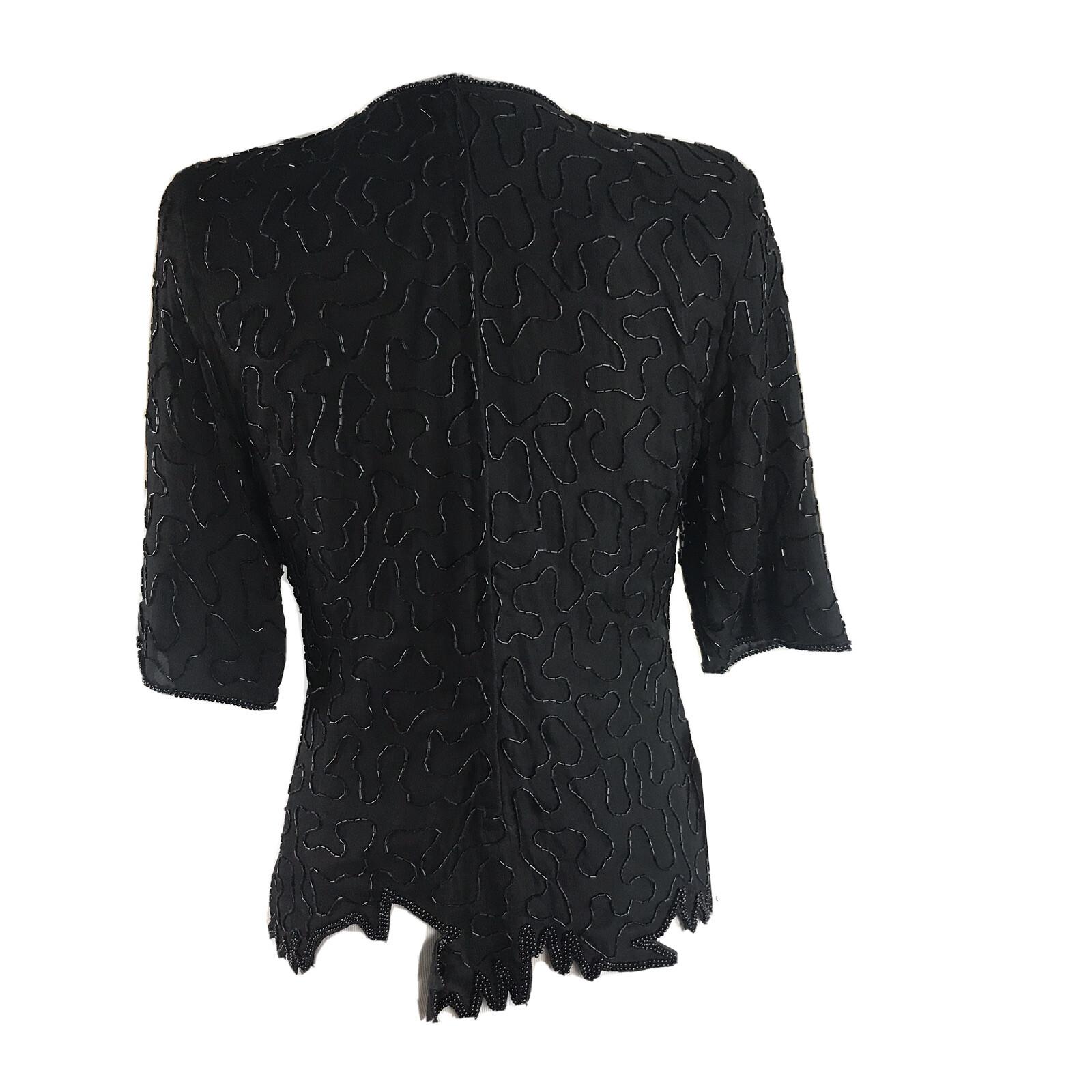 JAMES RIVER TRADERS Women Black Beaded Silk Sleeveless Top Size S