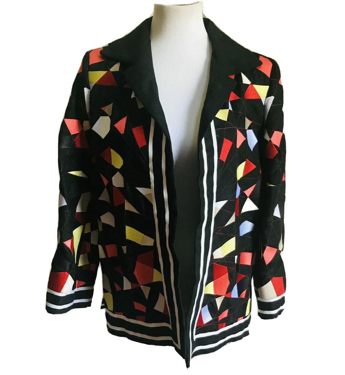 Linda Allard Women Linen Blazer Jacket Multi Colored Open Front Size 6