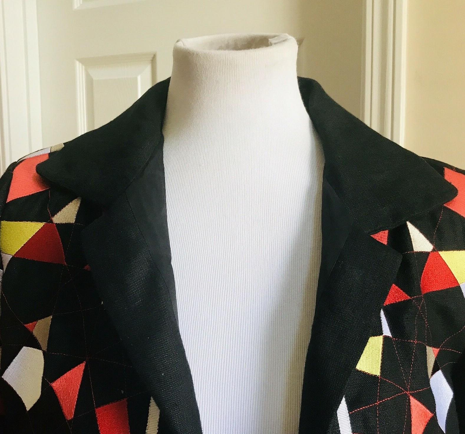 Linda Allard Women Linen Blazer Jacket Multi Colored Open Front Size 6