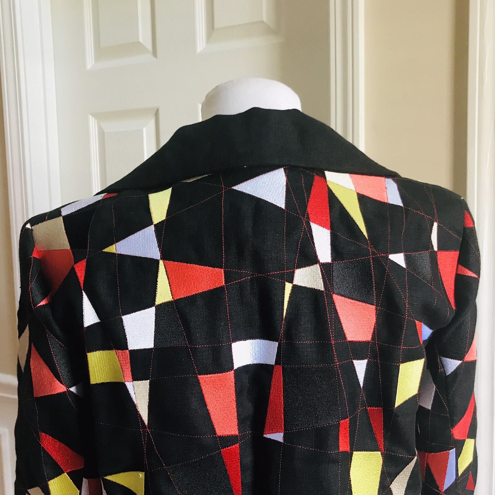 Linda Allard Women Linen Blazer Jacket Multi Colored Open Front Size 6
