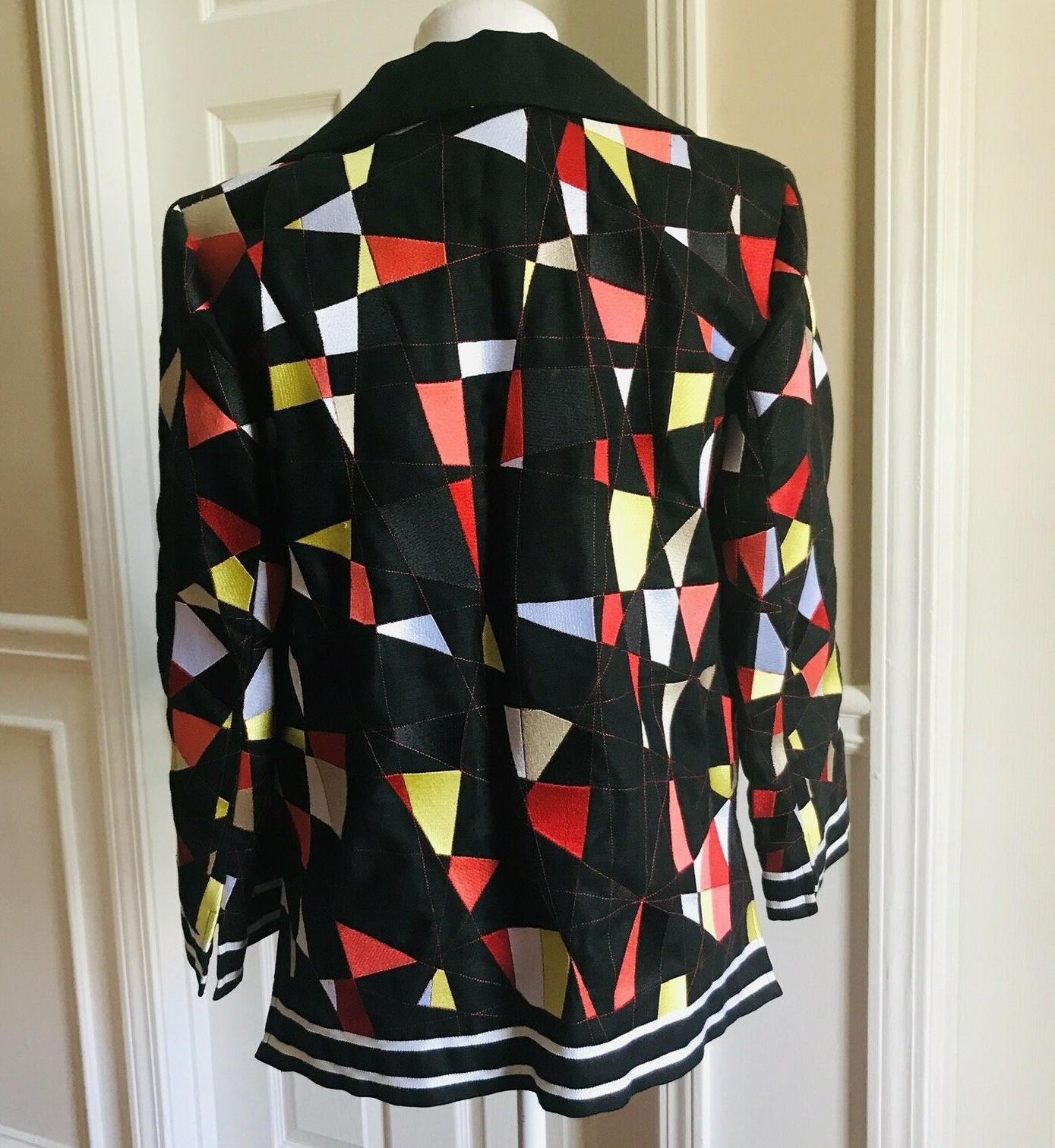 Linda Allard Women Linen Blazer Jacket Multi Colored Open Front Size 6