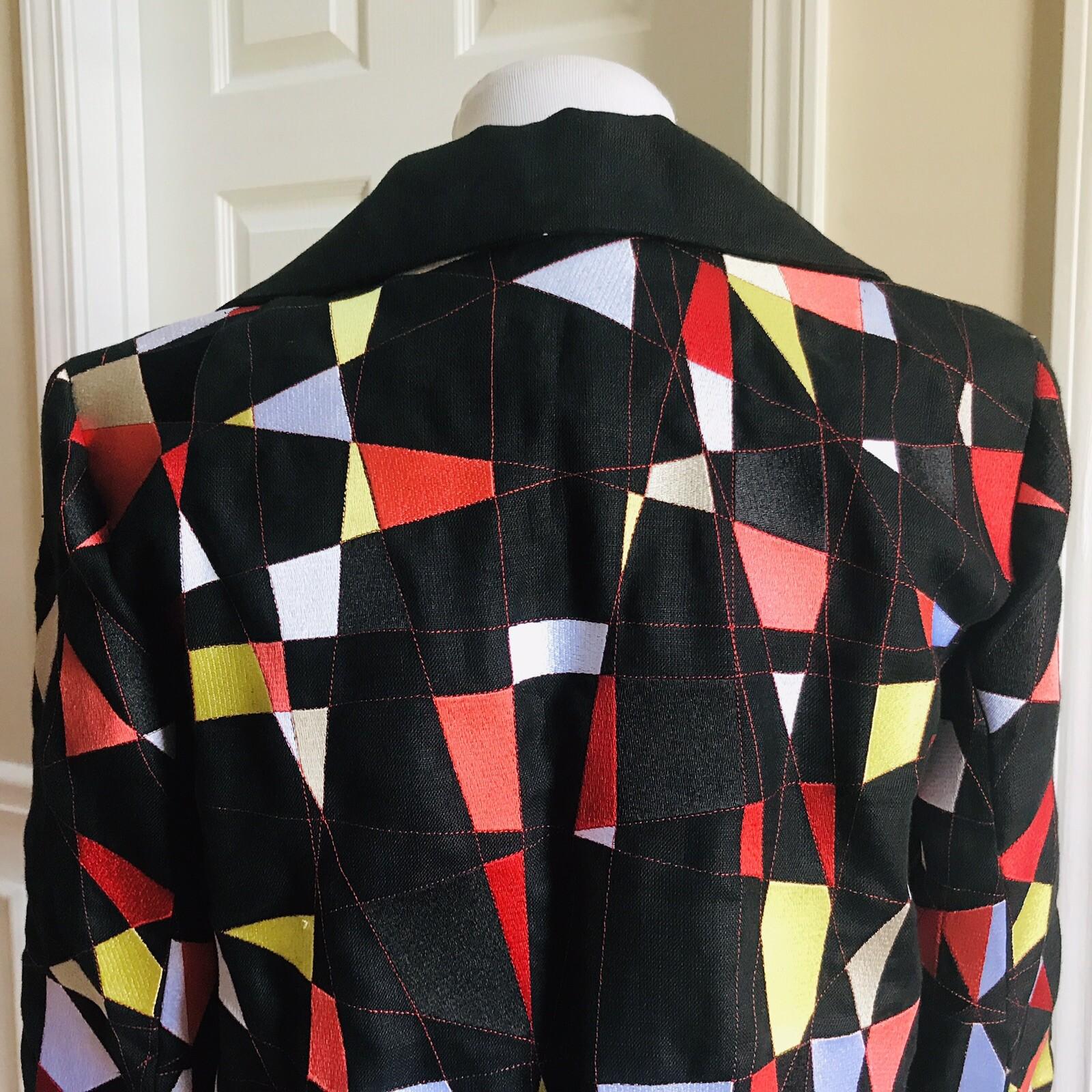 Linda Allard Women Linen Blazer Jacket Multi Colored Open Front Size 6