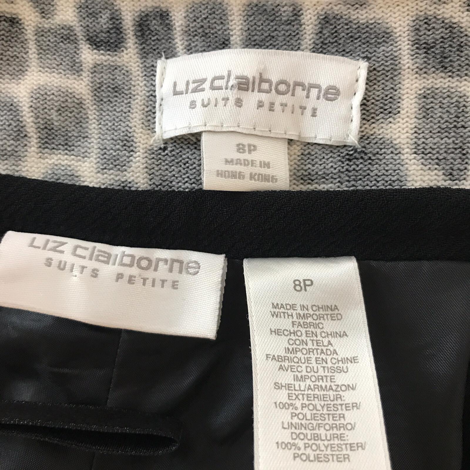 LIZ CLAIBORNE Women 2PC Black White Polyester Top and Pant Size 8P