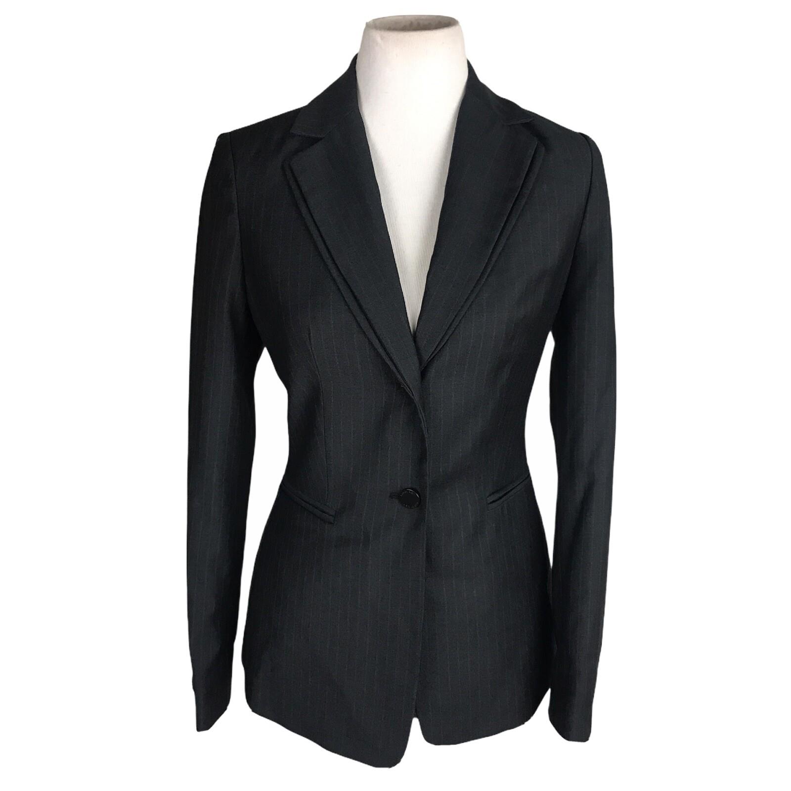 CALVIN KLEIN Single Breasted Collar Gray Striped Polyester Blend Blazer Size 4